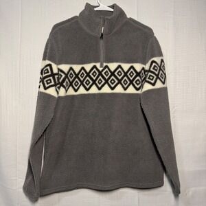 Mutual Weave Gray Fleece 1/4 Zip Pullover Sweater Geometric Pattern Mens Size M